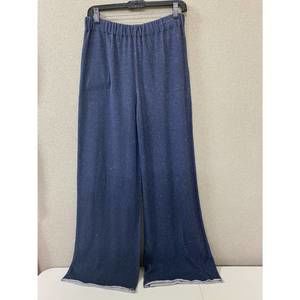 NEW LAMBERTO LOSANI women's wide leg textured pants in navy
